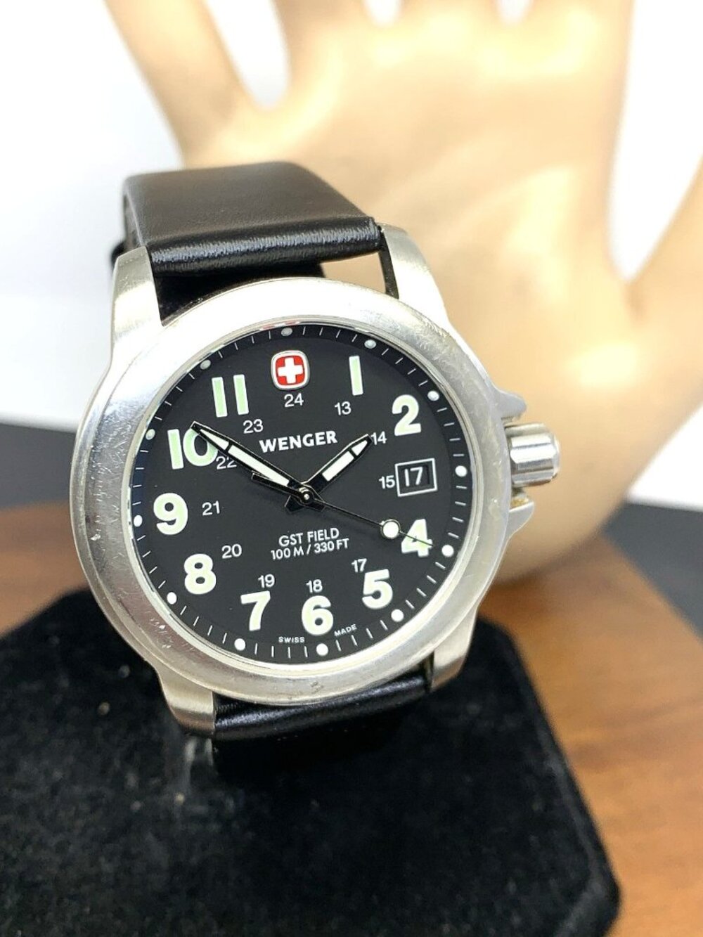 Wenger GST Field Men's Watch 259.0405 Swiss Quartz Black Dial Leather Strap 38mm